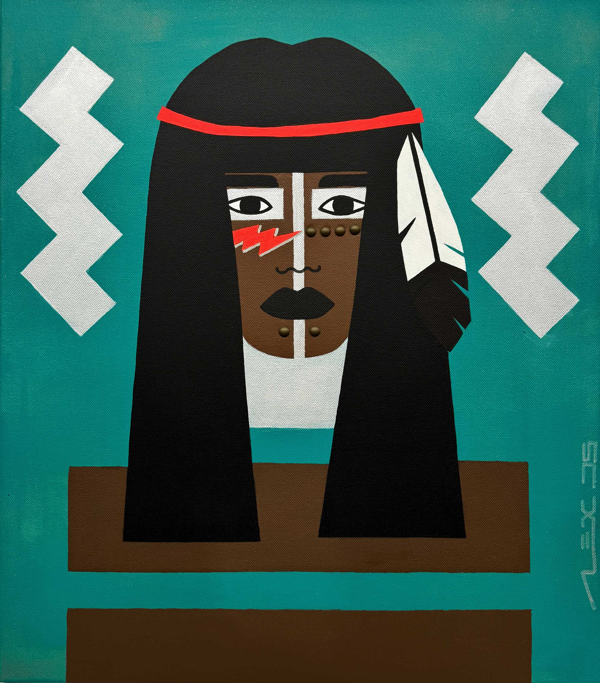 Native American Woman contemporary minimalist iconic portrait by artist Alex Di Silvestro