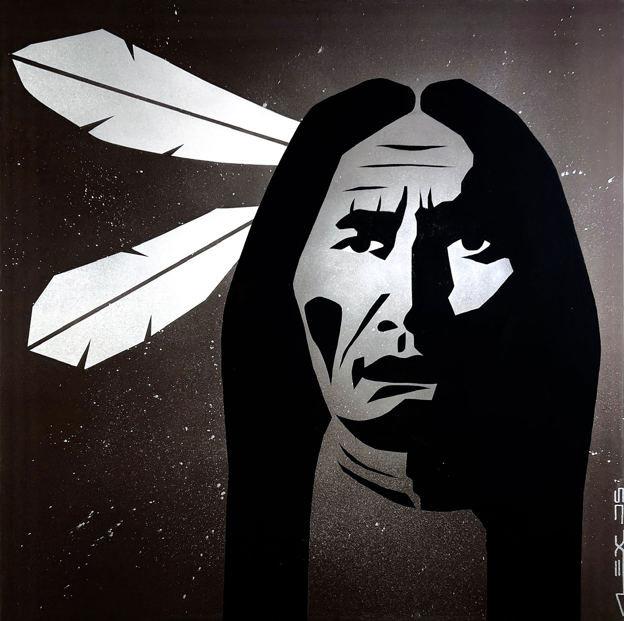 Contemporary minimalist portrait painting of Native American chief Sitting Bull by Alex Di Silvestro