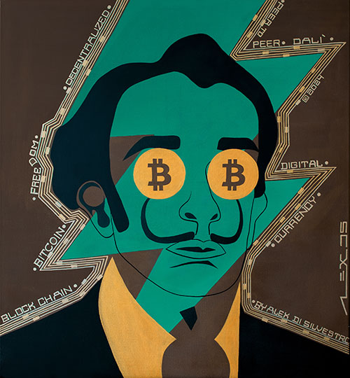 Salvador Dali' pop art neon pink minimalist contemporary portrait by Alex Di Silvestro