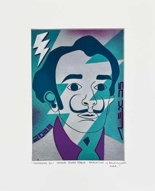 salvador dali' art mixed media original portrait by alex di silvestro © 2026